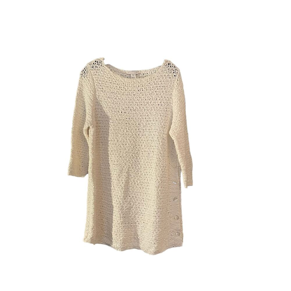 J. Jill White Cotton Sweater Top Tunic Size M Long Line Knubby Knit Soft Basic